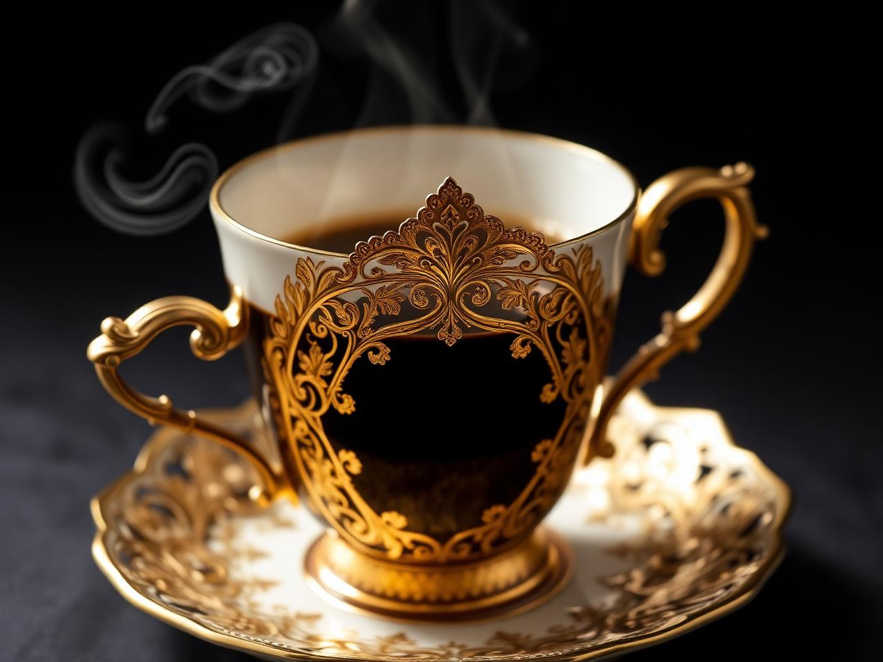 Gold coffee cup on elegant table
